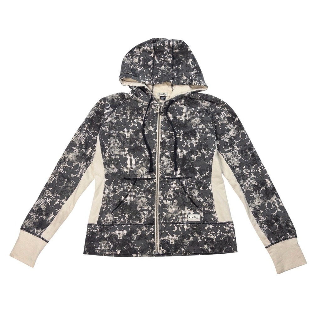 Vintage Y2K Oakley Hoodie Full‎ Zip Womens Size L AOP Surf Skate Grunge Sweater